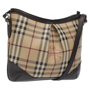 Authentic BURBERRY Nova Check Shoulder Bag PVC Beige Gold